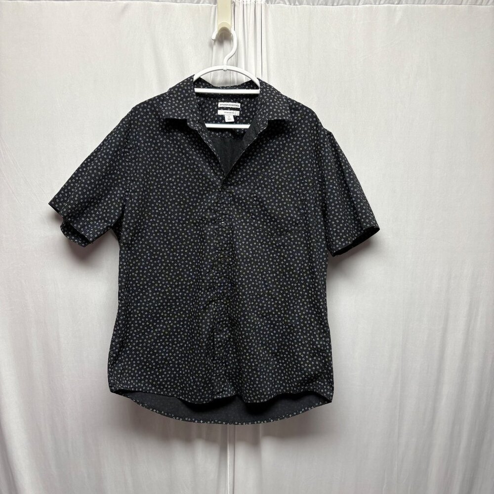 Black Short Sleeve Mens Shirt Size XL Slim Fit Button-Up Cotton